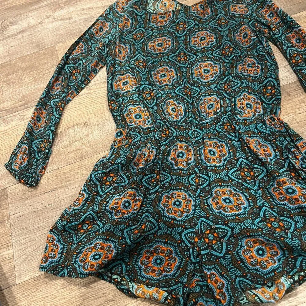 Patrons of Peace | Long Sleeve Open Back Romper Boho Teal‎ Women’s Size M - Picture 6 of 11
